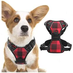 rabbitgoo Dog Harness No Pull, Adjustable Dog Walking Chest Harness with 2 Leash Clips, Comfort Padded Dog Vest Harness with Easy Handle, Reflective Front Body Harness for Small Breeds, Blue Plaid, S