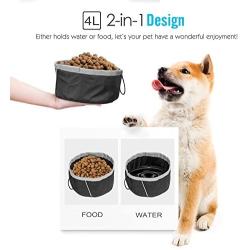 PAWABOO Pet Dog Cat Travel Bowls, [2PACK] 2000 ML Capacity Collapsible Portable Fabric Pet Travel Bowl Feeder for Pet Dog Cat Food or Water, Set of 2