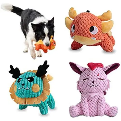 Als Ellan Latest Squeaky Stuffed Dog Toys Pack for Dogs, Durable Plush Chew Toys with Squeakers, Beef Flavored Stuffed Animal Cute Soft Pet Toys for for Puppies Teething, Small Medium Dogs