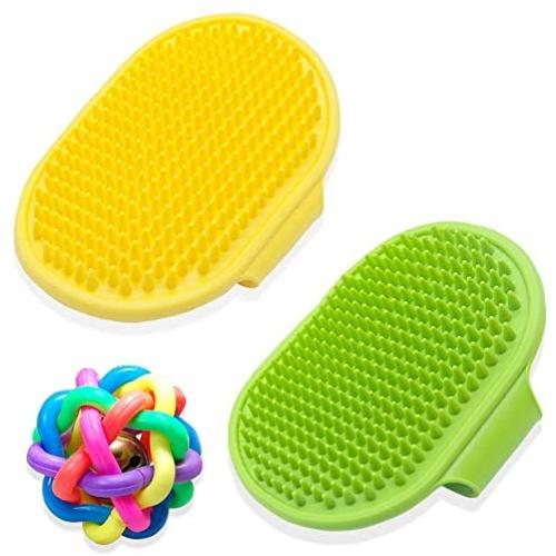 KEKU 2 pet Grooming Bath Brushes, Soothing Massage Rubber Comb, with Adjustable Ring Handle, 1 Toy Ball, let Pets add More Fun, Suitable for Long and Short Hair Cats and Dogs