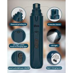 Qhou Dog Nail Grinder Clippers, Electric Pet Nail Trimmer with 3 Speed Motor, LED Light, 20h Working Time Rechargeable Nail File, Powerful Painless Paw Grooming for Large Medium Small Dogs & Cats