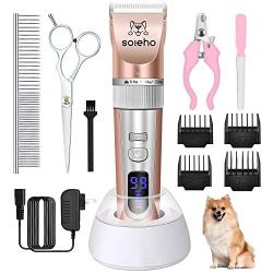 Dog Clippers Pet Grooming Clippers - Low Noise Dog Hair Clipper Cordless, 2 Speed Professional Dog Grooming Shaver Rechargeable Pet Grooming Clippers for Small Large Dogs Cats Thick Heavy Hair Pets