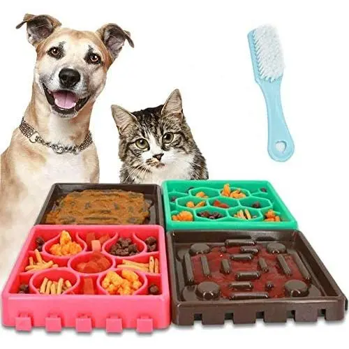 Slow Feeder Dog Bowls, Aibrisk Lickimats for Dogs&Cat 4 in 1 Dog Bath Lick MatPet Boredom Buster Lick Mat Slow Feeders with Brush,Perfect for Dog Food, Cat Food Slow Feeder Dog Bowls, Aibrisk Lickimats for Dogs&Cat 4 in 1 Dog Bath Lick MatPet Boredom Buster Lick Mat Slow Feeders with Brush,Perfect for Dog Food, Cat Food