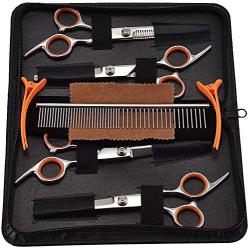 PETTOM Pet Grooming Scissors Set 5-in-1 Safety Round Tip Dog Grooming Blender Shears Kit for Full Body & Facial Trimmer