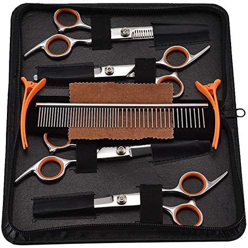 PETTOM Pet Grooming Scissors Set 5-in-1 Safety Round Tip Dog Grooming Blender Shears Kit for Full Body & Facial Trimmer