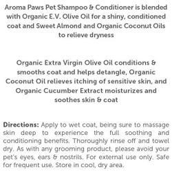 Aroma Paws Dog Shampoo – Cleansing Wash, Conditioning, Moisturizing – Toxin Free, Healthy Ingredients – Aromatic Grooming Puppy Shampoo – Tearless Cleaner, Organic Olive Oil