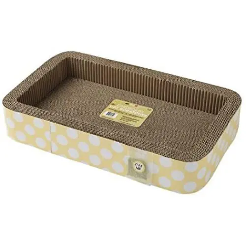 PetRageous 13079 Jerry’s Rectangular Corrugated Cat Lounge Scratcher 20-Inch Long 12-Inch Wide 3.5-Inch Tall with Cat Nip is Great for Cats, Yellow Dots PetRageous 13079 Jerry’s Rectangular Corrugated Cat Lounge Scratcher 20-Inch Long 12-Inch Wide 3.5-Inch Tall with Cat Nip is Great for Cats, Yellow Dots
