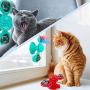 JHT 2PACK Windmill Cat Toy Turntable Teasing Toys with Two Flash Lights Four Catnip Two Balls Strong Suction Cup Spinning Cat (Blue &Red)