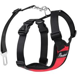 Pawaboo Dog Safety Vest Harness, Pet Car Harness Vehicle Seat Belt with Adjustable Strap and Buckle Clip/Carabiner, Easy Control for Driving Traveling Safety for Small Medium Dogs Cats
