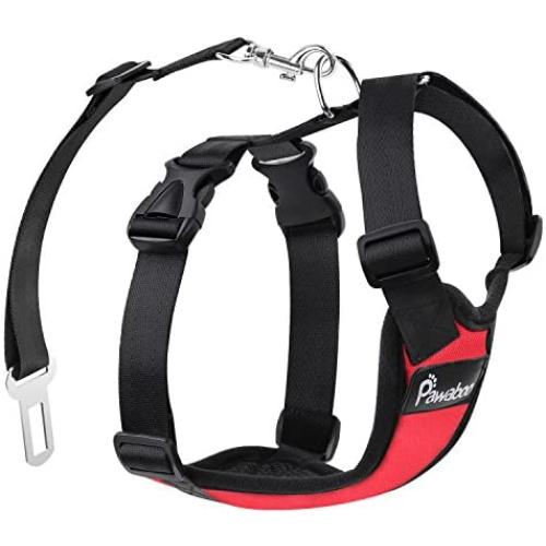Pawaboo Dog Safety Vest Harness, Pet Car Harness Vehicle Seat Belt with Adjustable Strap and Buckle Clip/Carabiner, Easy Control for Driving Traveling Safety for Small Medium Dogs Cats