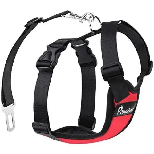 Pawaboo Dog Safety Vest Harness, Pet Car Harness Vehicle Seat Belt with Adjustable Strap and Buckle Clip/Carabiner, Easy Control for Driving Traveling Safety for Small Medium Dogs Cats
