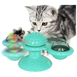 Eoncore Windmill Cat Toys Cat Scratcher Toothbusher Rolling Kitten Toys with Suction Cup Indoor Pet Toys Build-in Detachable Spinning Led Light