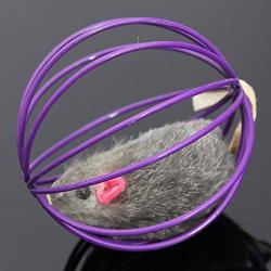 Pet Cat Kitten Cute Artificial Mouse in Rolling Rat Cage Ball Play Toy