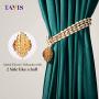 Tayis Curtain Tiebacks - Hand Weaving Cotton Ropes Tie Backs - Sparking Crystal Gold Metal Flower Curtain Buckle for Home Office Decorative (Champagne Gold,2 Pack)