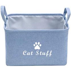 Geyecete Canvas Cat Toy Basket Basket for Cat Stuff Dog/Cat Toys, cat Blanket,cat Clothes Storage -15in x 10.5in x 10in-Cat Stuff