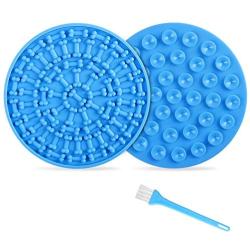 SYEENIFY Lick Mat for Dogs & Cats, Slow Feeder Lick Mat with Suction,Dog Licking Mat for Bathing Grooming Training (2 Pack Blue)