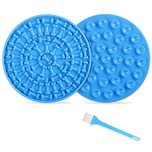 SYEENIFY Lick Mat for Dogs & Cats, Slow Feeder Lick Mat with Suction,Dog Licking Mat for Bathing Grooming Training (2 Pack Blue)