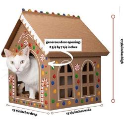 Gingerloaf House - Christmas Holiday Gingerbread Playhouse for Cats, Kittens, Rabbits & Bunny. Cardboard Box House Condo Cave Includes Giant Sticker Sheet for Decorating