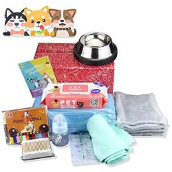 9 in 1 Puppy Complete Whelping Pet Supply Nursing Kit for Newborn Dogs Cats Record Charts 12 Color ID Collars Underpad Coral Fleece Blanket Absorbent Towel Feeding Bottle Bowl Wipes All in One Set