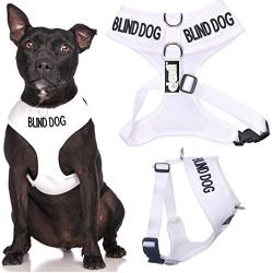 Blind Dog (Dog Has Limited/No Sight) White Color Coded Non-Pull Front and Back D Ring Padded and Waterproof Vest Dog Harness Prevents Accidents by Warning Others of Your Dog in Advance