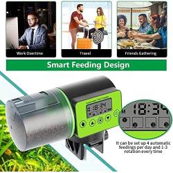 MQ Automatic Fish Feeder, Turtle Fish Food Dispenser Auto Timer with 1Pcs Betta Fish Spawning Leaf Hammock Smart Programmable Digital LCD Large Capacity for New Year Vacation Aquarium Tank Feeder