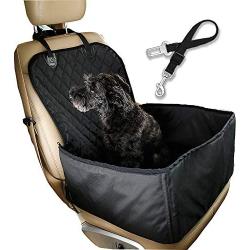 Flow.month Pet Front Seat Cover Pet Booster Seat,Deluxe 2 in 1 Dog Seat Cover for Cars Waterproof Dog Front Seat Cover Pet Bucket Seat Cover with Safety Belt(Black)