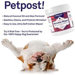 Petpost | Bulldog Wrinkle Wipes for Dogs - Cleans and Soothes Pug Wrinkles and Folds - 100 Ultra Soft Cotton Pads in Coconut Oil Solution