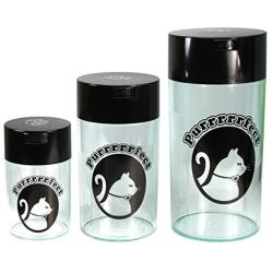 Pawvacs Set of 3 ( 6, 12, 24 Ounce ) Vacuum Sealed Pet Food Storage Containers; Black Cap & Clear Body/Black Cat
