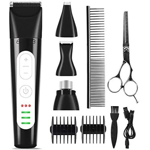 Dog Nail Clipper 4 in 1 Upgraded Three-Speed Electric Dog Clippers Pet Nail Grinder Rechargeable Pet Nail and Hair Trimmer with Comb Guides Scissors Kits for Dogs Cats Pets