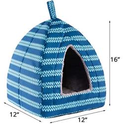 Hollypet Self-Warming 2 in 1 Foldable Comfortable Triangle Cat Bed Tent House, Moire