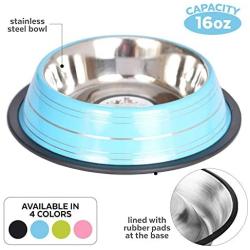 Iconic Pet Elegant 2 Pack Stainless Steel Color Splash Food/Water Bowls with Non Skid Noise Free Rubber Base