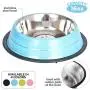Iconic Pet Elegant 2 Pack Stainless Steel Color Splash Food/Water Bowls with Non Skid Noise Free Rubber Base