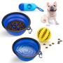 N A PuppyDoggy 2 Pack Collapsible Dog Bowl for Travel Dog Slow Feeder Bowl Water Dish Portable & Dog Toy Ball Chewing Training & Dog Poop Bag Dispenser for Dogs and Cats