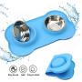 Linifar Double Dog Bowl, 14 oz Stainless Steel Dog Food and Water Bowl Food Scoop Pet Feeder Dish with Non Spill Skied Silicone Mat for Puppy Cats Small Medium Dogs