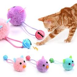 ocijf179 Pet Toy Kitten Colorful Plush Mouse Head with Bell Rope Cat Toy Interactive Pet Supply - Blue