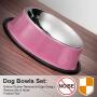 LEACOOLKEY Stainless Steel Dog Bowl for Small/Medium/Large Dog,Cat,Pet-Food/Water Bowls with Rubber Base Reduce Spill Set of 2