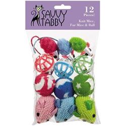 SAVVY TABBY Knit Mice, Fur Mice, and Balls Cat Toys, 12-Packs