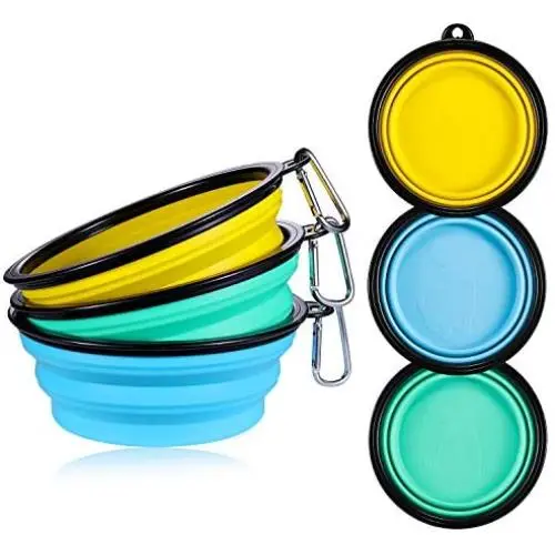 ME.FAN Large Collapsible Dog Bowl [3-Pack] Travel Portable Dog Bowl(34oz) Silicone Foldable Travel Bowl/Pet Food Bowl/Cat Water Bowl/Silicone Pet Expandable Bowls + 3 Carabiners Per Set