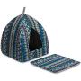 Hollypet Self-Warming 2 in 1 Foldable Comfortable Triangle Cat Bed Tent House, Navy Blue