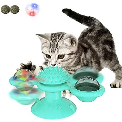 LEJGEQR Cat Toys for Indoor Cats,Interactive Cat Toy with Suction Cup Windmill Kitten Toys Cat Toothbrush Toy Kitty Toys with Hair Brush Turntable Massage Scratching Tickle for Cats Kitten Kitty