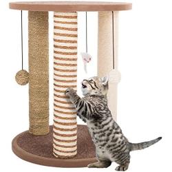 Cat Scratching Posts- Adult Cat and Kitten Tree, 3 Large Scratching Poles, Carpeted Base Play Area and Perch, Furniture Scratch Deterrent by PETMAKER