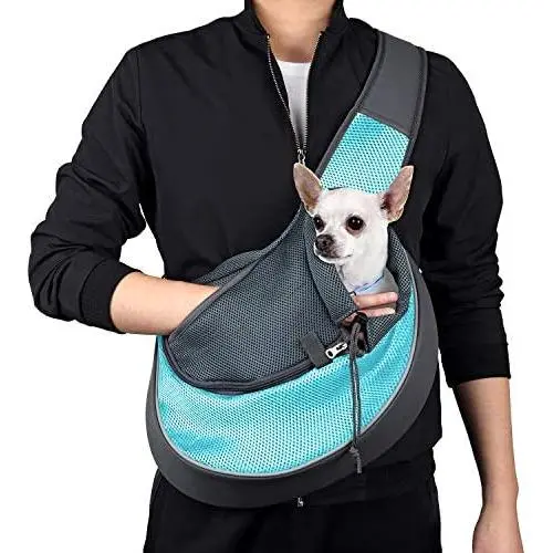 WOYYHO Pet Dog Sling Carrier Breathable Mesh Adjustable Strap Travel Sling Bag Carrier for Dogs Cats Bunny WOYYHO Pet Dog Sling Carrier Breathable Mesh Adjustable Strap Travel Sling Bag Carrier for Dogs Cats Bunny