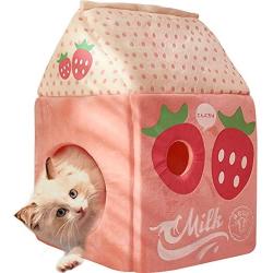 La La Pet Warm Cats Bed Foldable Cat Cave Nest Sleeping Bed with Cushion and Blanket Self-Warming Pet Cube House Cat Shelter Apartment Indoor Pet House Milk Box Shape