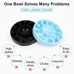 Plastic Slow Feeder Bowl, Slow Down Eating Bowl, Hold Dry or Wet Food for Large Dogs, Anti-Gulp/Reduce Slip Petal-Shaped Bowl Dog Bowl, Slow Eating Stop Bloat for Dogs, 2 Pack Slow Feeder,Black+Blue