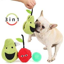 ZARYIEEO Dog Squeaky Chew Toy, 2-in-1 Pear with Cherry Ball Interactive Squeaker Toy for Chewers, Durable Stuffed Plush Fruit Shaped Squeak Ball for Small Medium Large Dogs, IQ Snuffling Toy for Pet