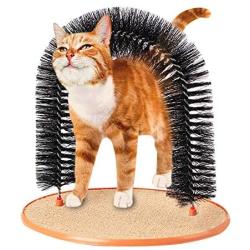 ITODA Cat Arch Self Groomer Massager Toy,Pet Kitten Scratcher Toys Cat Fur Grooming Brush Shedding with Scratch Pad