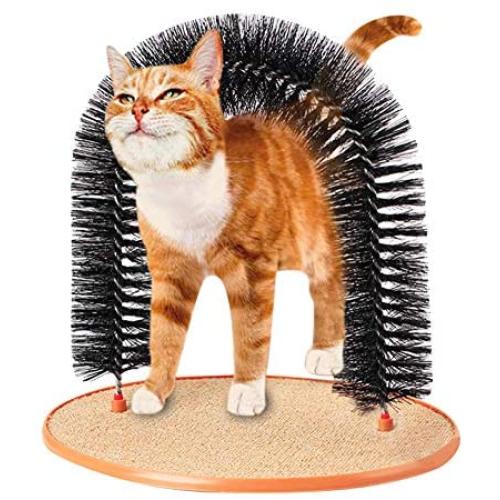 ITODA Cat Arch Self Groomer Massager Toy,Pet Kitten Scratcher Toys Cat Fur Grooming Brush Shedding with Scratch Pad
