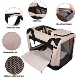 Crazy Queens Portable 3 Door Soft Sided Folding Travel Pet Carrier with Straps and Fleece Mat for Dogs, Cats, Rabbits, Indoor/Outdoor Use