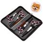 Dog Grooming Scissors 6PCS, Stainless Steel with Safety Round Tip Thinning Straight Curved Shears and Combing Kit for Cat Pet