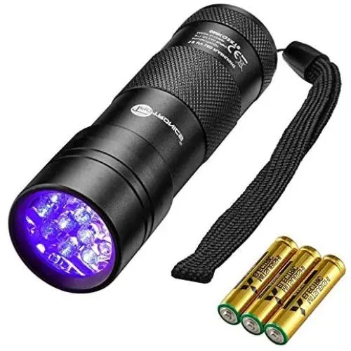 TaoTronics Black Light, 12 LEDs 395nm UV Blacklight Flashlights Detector for Pets Urine and Stains with 3 Free AAA Batteries